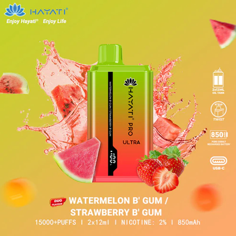 Hayati Pro Ultra 15000+ – Watermelon Bubblegum / Strawberry Bubblegum